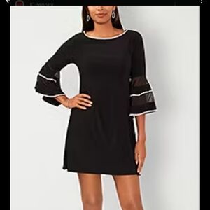 MSK Elegant Black Midi Dress with Sheer Bell Sleeves